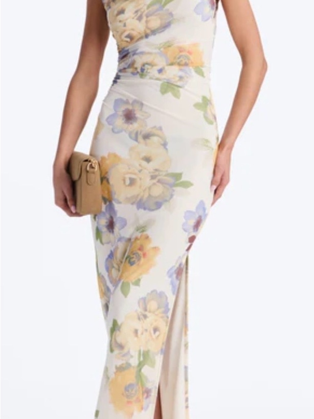 Fashion Nova Cream Maxi Skirt with Yellow & Lavender Floral Print
